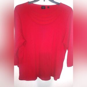 Rafaella Studio 3X Meshy Scoop Neck Top Plus in Red